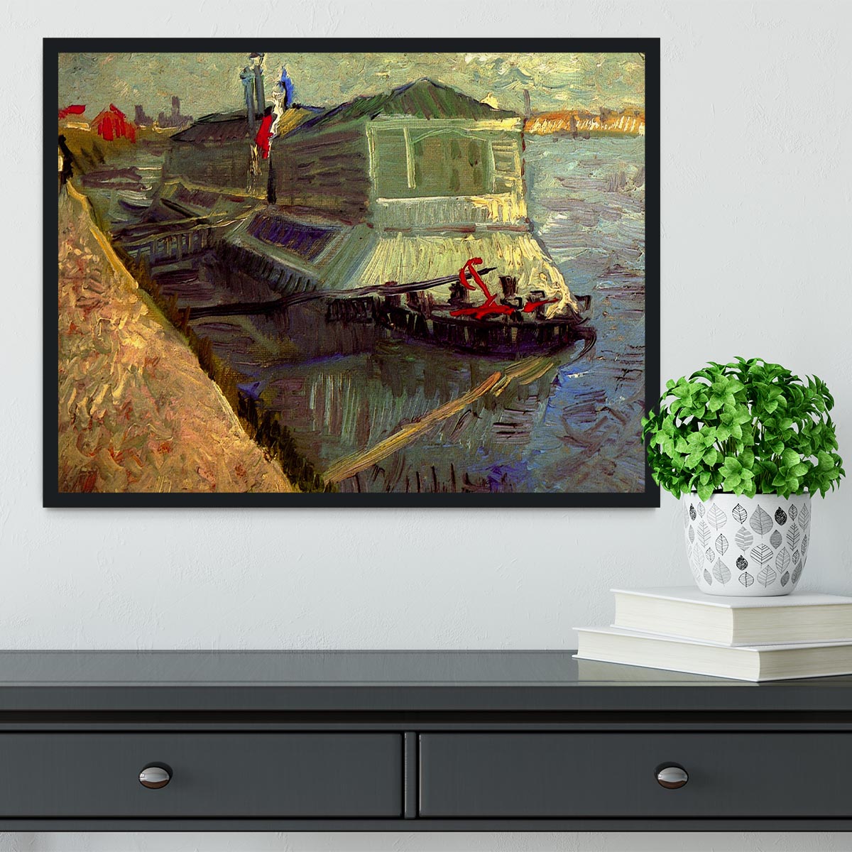 Bathing Float on the Seine at Asniere by Van Gogh Framed Print - Canvas Art Rocks - 2