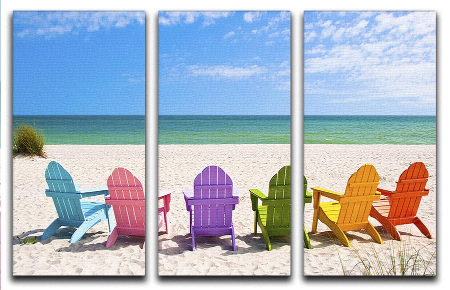 Beach Chairs on a Sun Beach 3 Split Panel Canvas Print - Canvas Art Rocks - 1