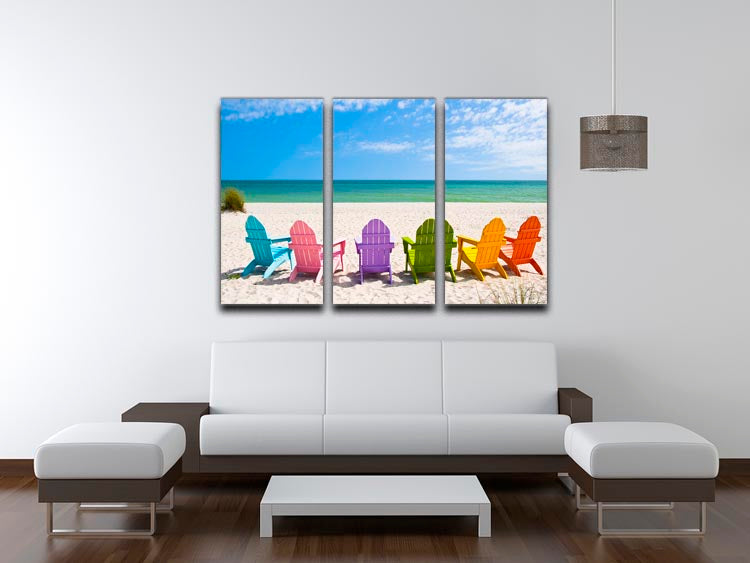 Beach Chairs on a Sun Beach 3 Split Panel Canvas Print - Canvas Art Rocks - 3
