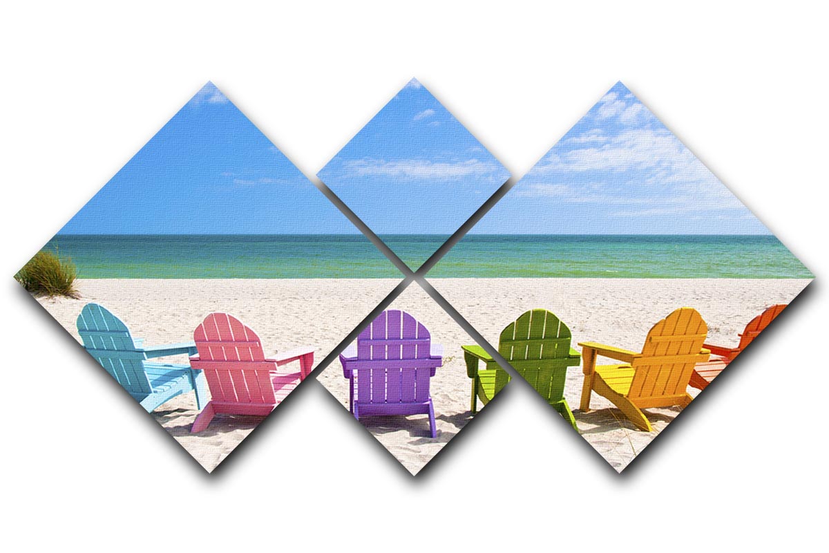 Beach Chairs on a Sun Beach 4 Square Multi Panel Canvas - Canvas Art Rocks - 1