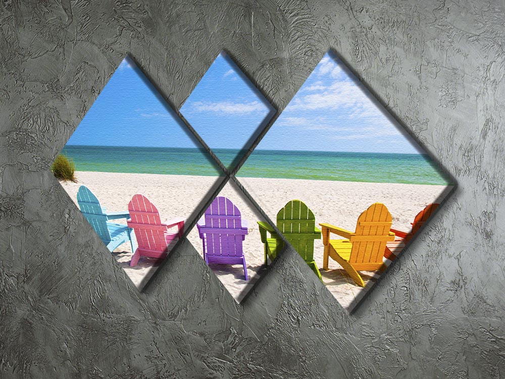 Beach Chairs on a Sun Beach 4 Square Multi Panel Canvas - Canvas Art Rocks - 2