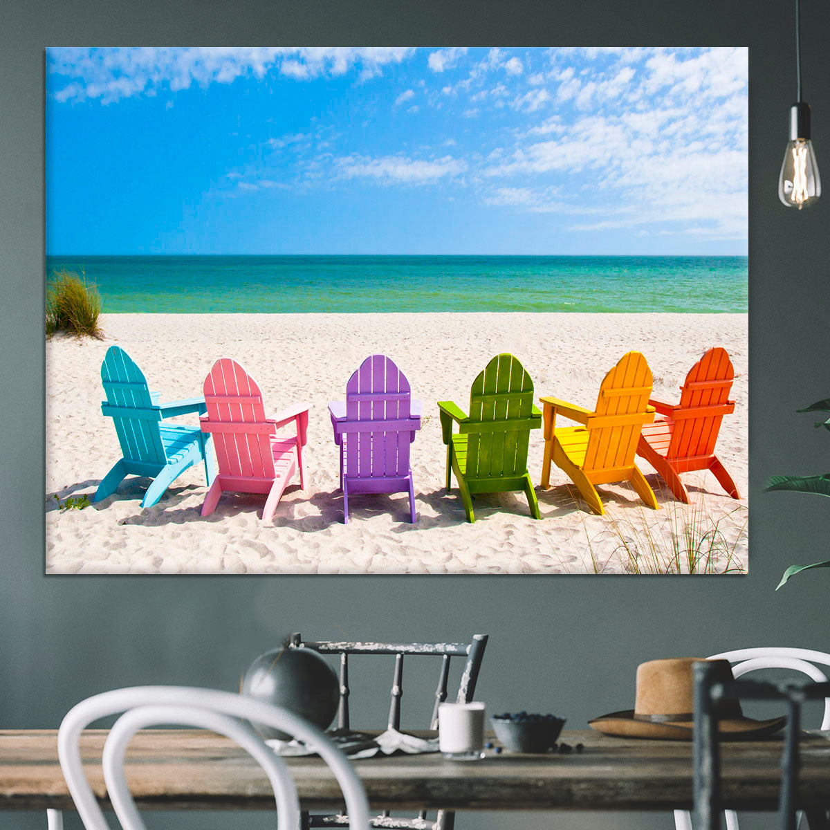 Beach Chairs on a Sun Beach Canvas Print or Poster - Canvas Art Rocks - 3
