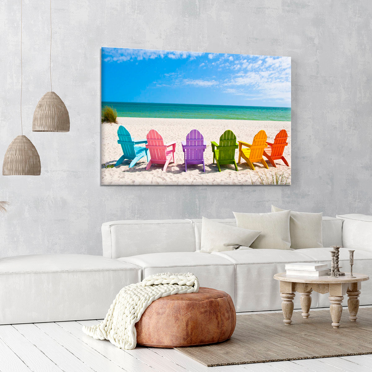 Beach Chairs on a Sun Beach Canvas Print or Poster - Canvas Art Rocks - 6