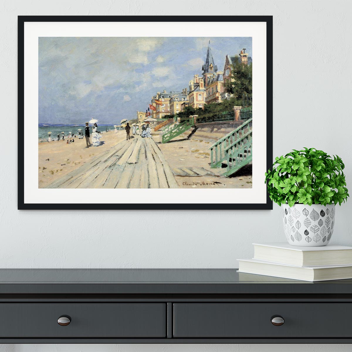 Beach at trouville by Monet Framed Print - Canvas Art Rocks - 1
