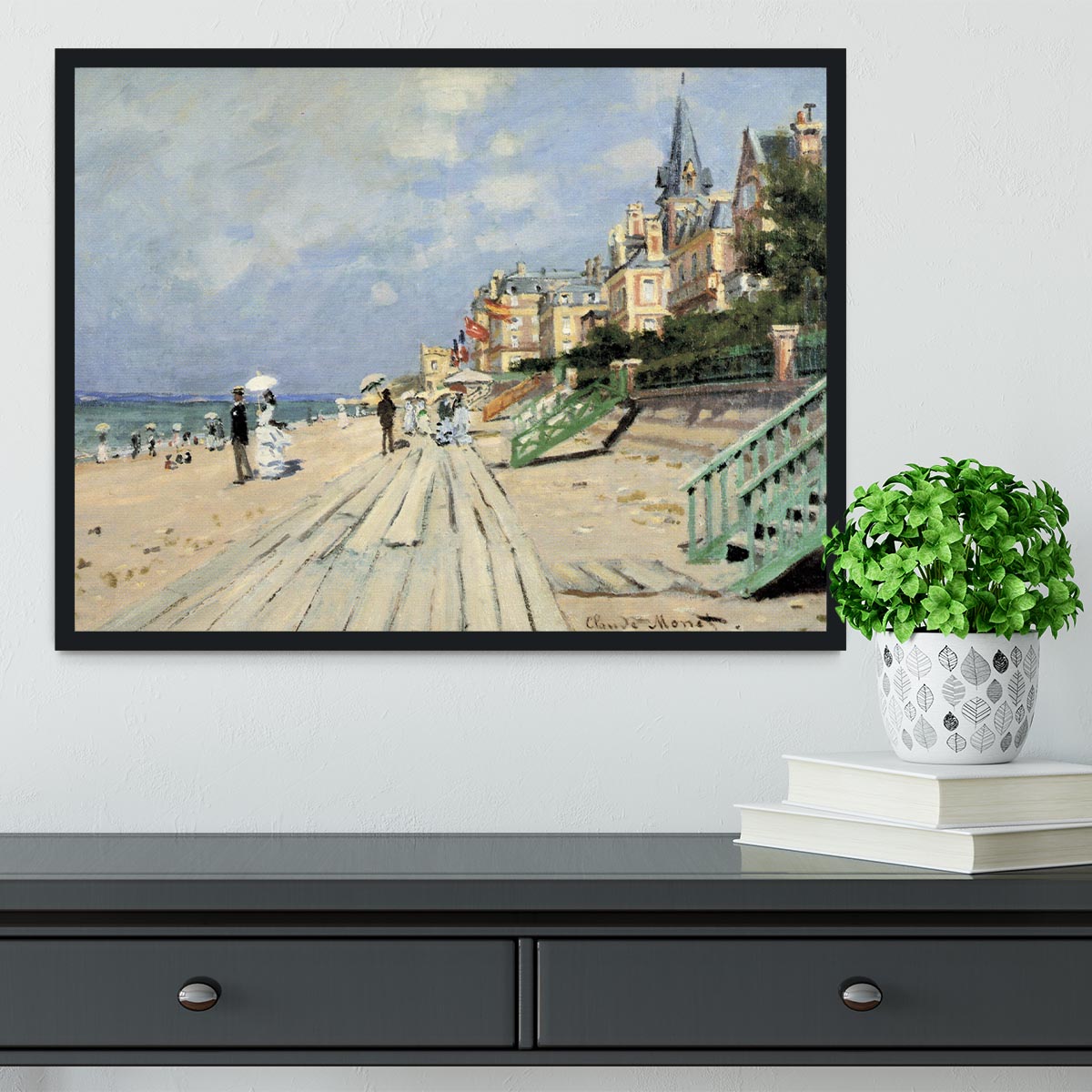 Beach at trouville by Monet Framed Print - Canvas Art Rocks - 2