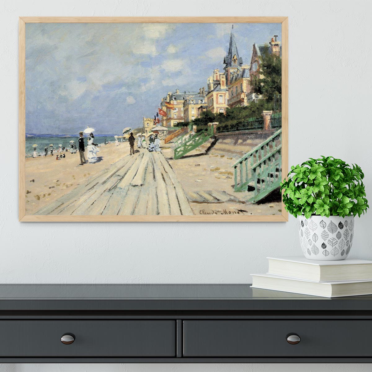 Beach at trouville by Monet Framed Print - Canvas Art Rocks - 4