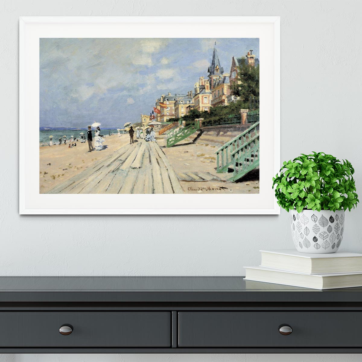 Beach at trouville by Monet Framed Print - Canvas Art Rocks - 5