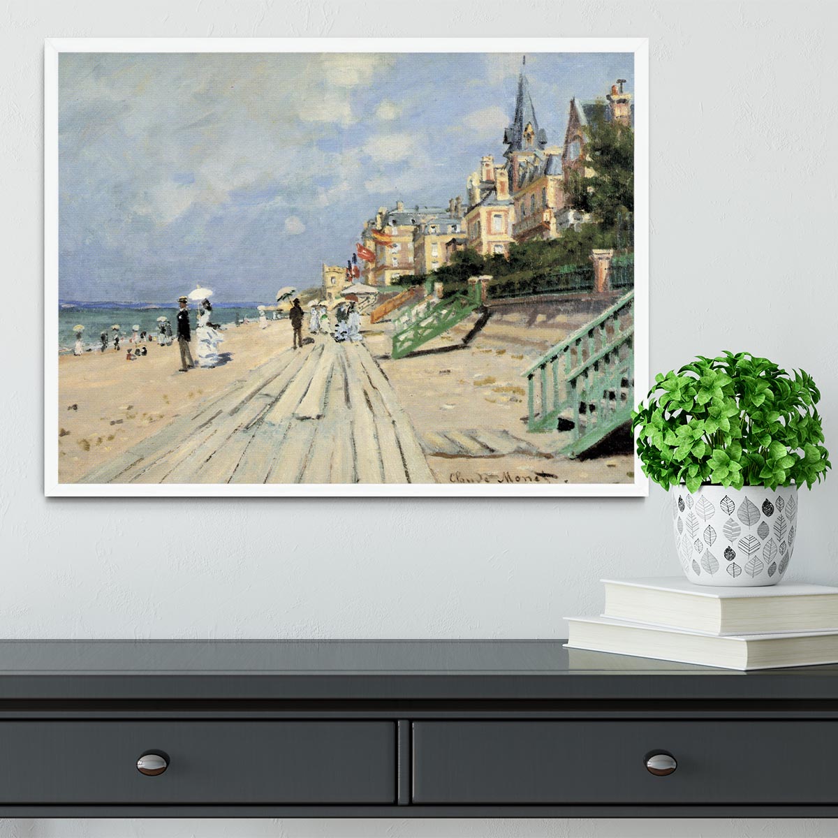 Beach at trouville by Monet Framed Print - Canvas Art Rocks -6