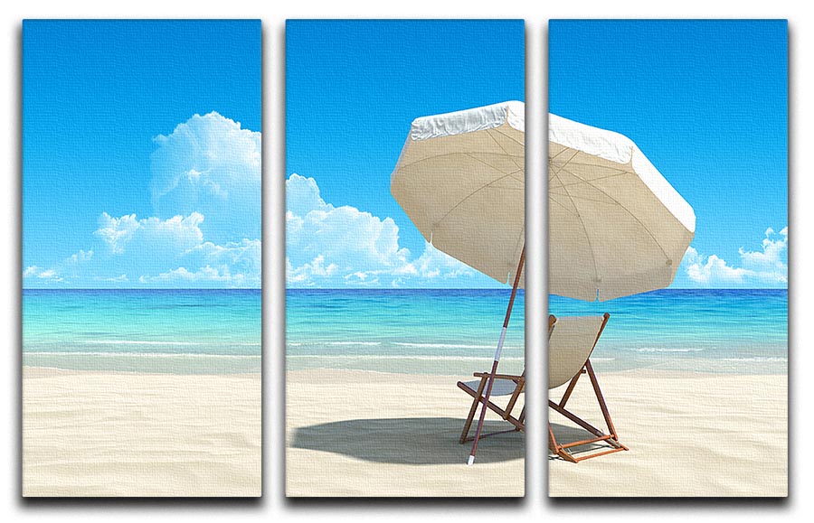 Beach chair and umbrella on idyllic tropical sand beach 3 Split Panel Canvas Print - Canvas Art Rocks - 1