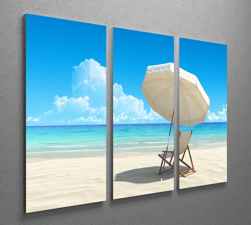 Beach chair and umbrella on idyllic tropical sand beach 3 Split Panel Canvas Print - Canvas Art Rocks - 2
