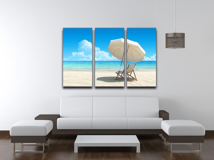 Beach chair and umbrella on idyllic tropical sand beach 3 Split Panel Canvas Print - Canvas Art Rocks - 3