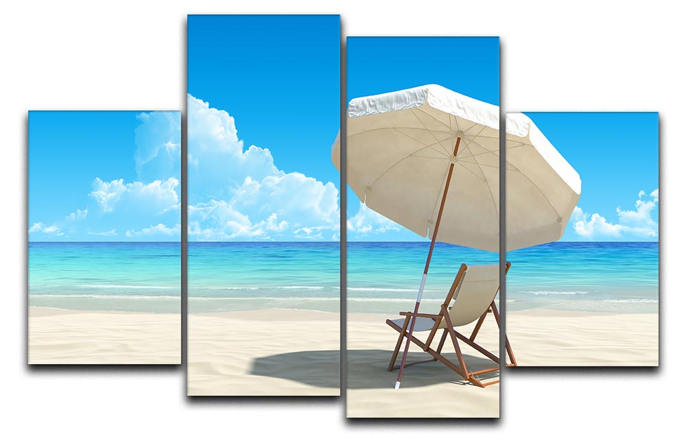 Beach chair and umbrella on idyllic tropical sand beach 4 Split Panel Canvas - Canvas Art Rocks - 1