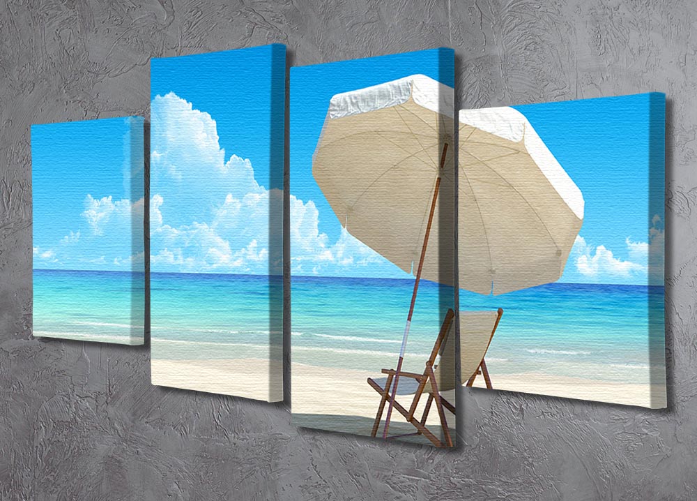 Beach chair and umbrella on idyllic tropical sand beach 4 Split Panel Canvas - Canvas Art Rocks - 2