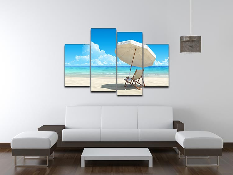 Beach chair and umbrella on idyllic tropical sand beach 4 Split Panel Canvas - Canvas Art Rocks - 3