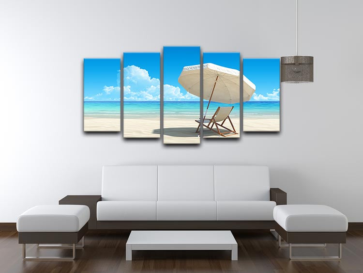Beach chair and umbrella on idyllic tropical sand beach 5 Split Panel Canvas - Canvas Art Rocks - 3