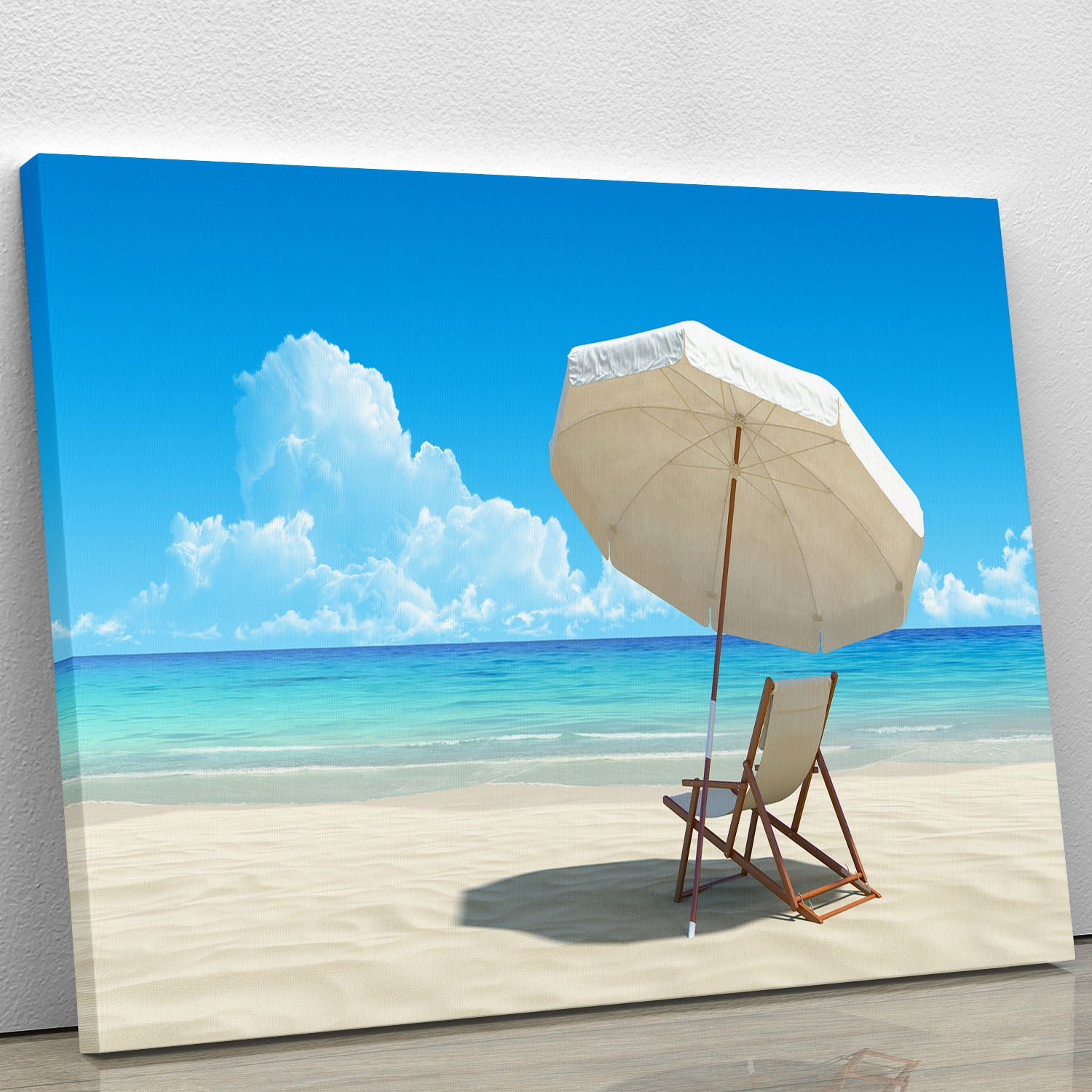 Beach chair and umbrella on idyllic tropical sand beach Canvas Print or Poster - Canvas Art Rocks - 1
