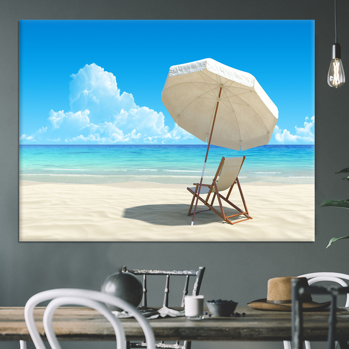 Beach chair and umbrella on idyllic tropical sand beach Canvas Print or Poster - Canvas Art Rocks - 3