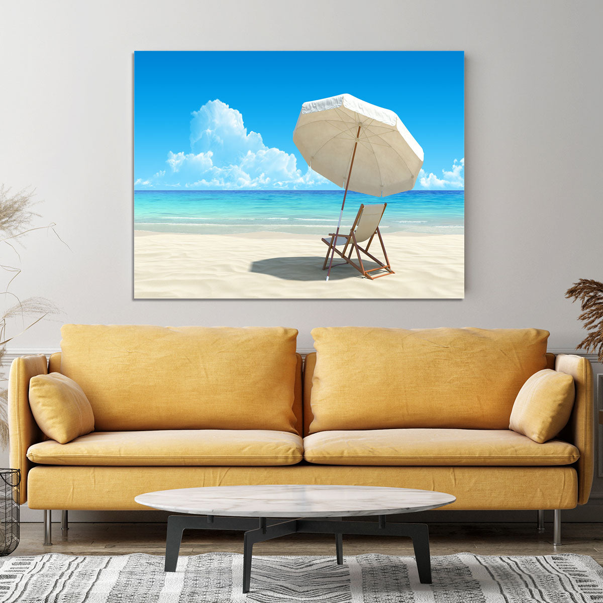 Beach chair and umbrella on idyllic tropical sand beach Canvas Print or Poster - Canvas Art Rocks - 4