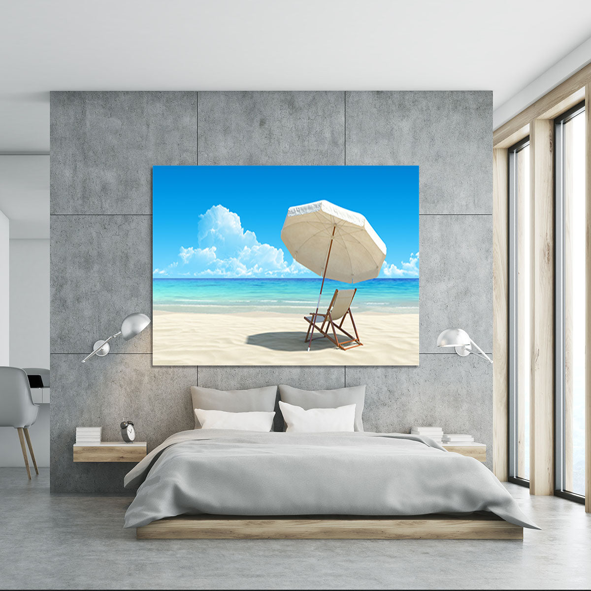 Beach chair and umbrella on idyllic tropical sand beach Canvas Print or Poster - Canvas Art Rocks - 5
