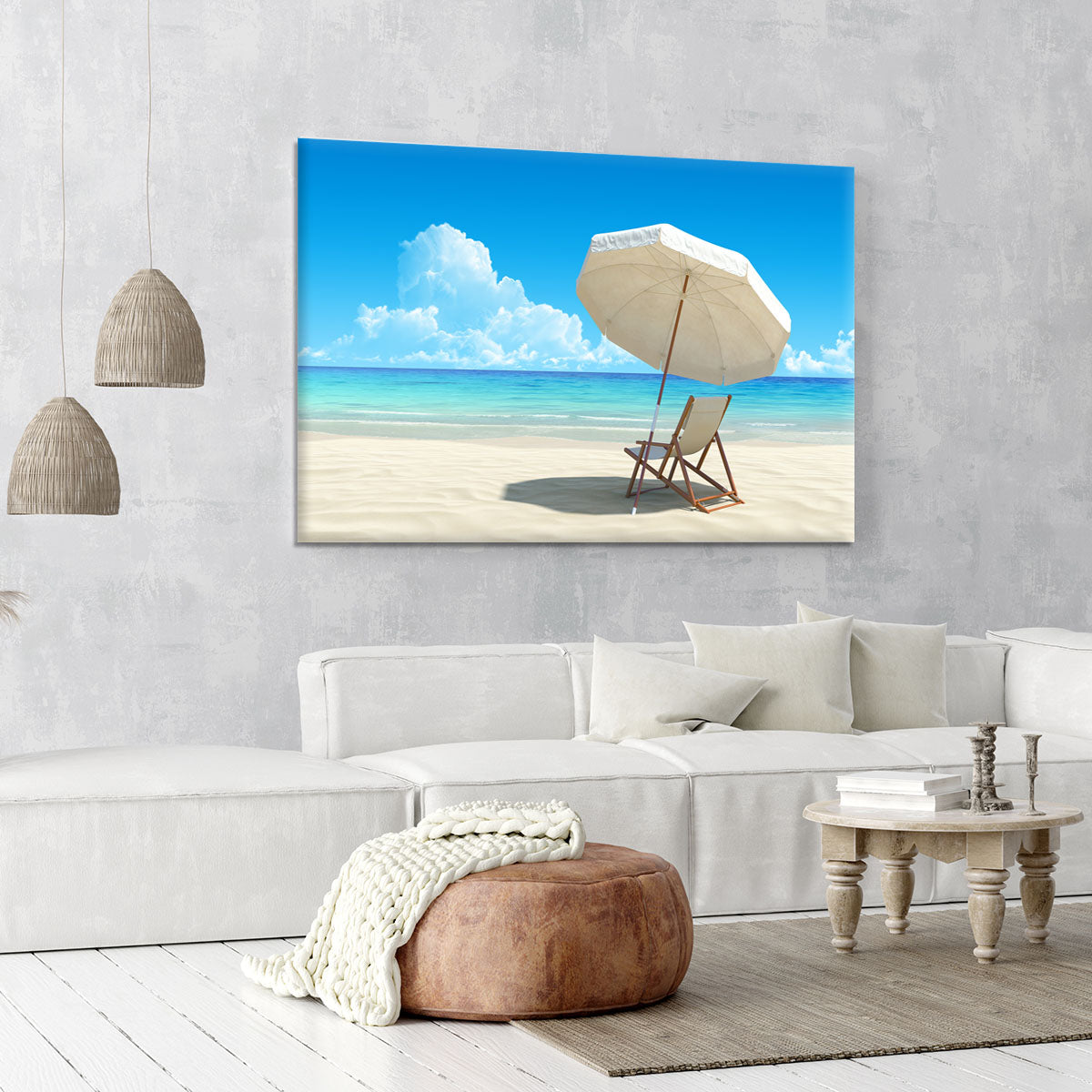 Beach chair and umbrella on idyllic tropical sand beach Canvas Print or Poster - Canvas Art Rocks - 6