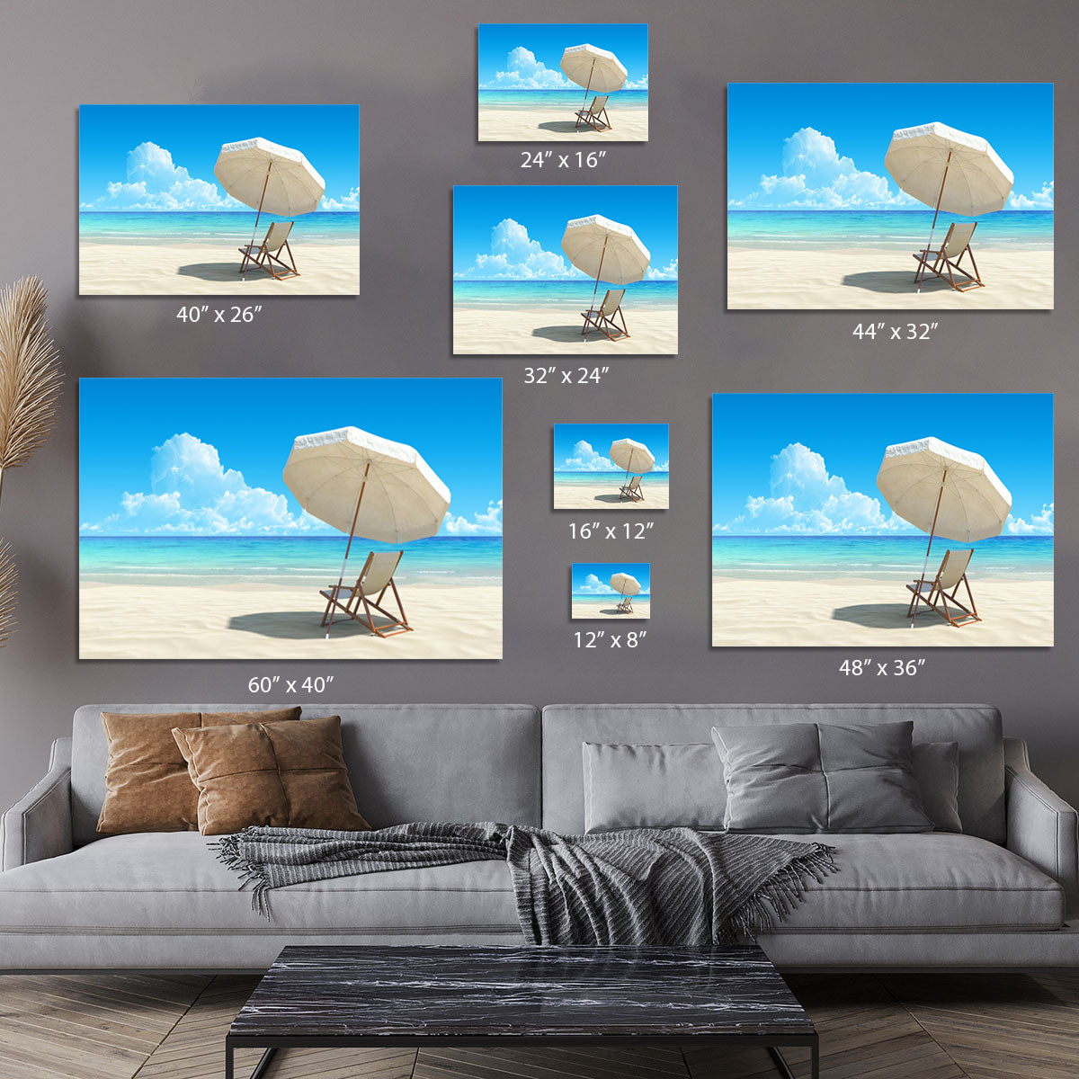 Beach chair and umbrella on idyllic tropical sand beach Canvas Print or Poster - Canvas Art Rocks - 7