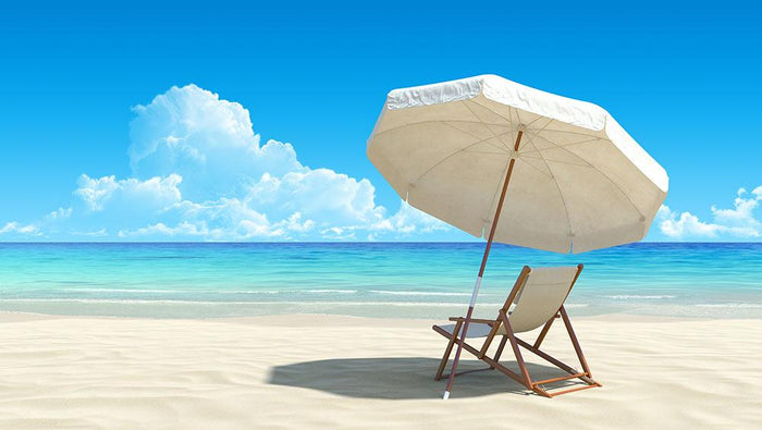 Beach chair and umbrella on idyllic tropical sand beach Wall Mural Wallpaper