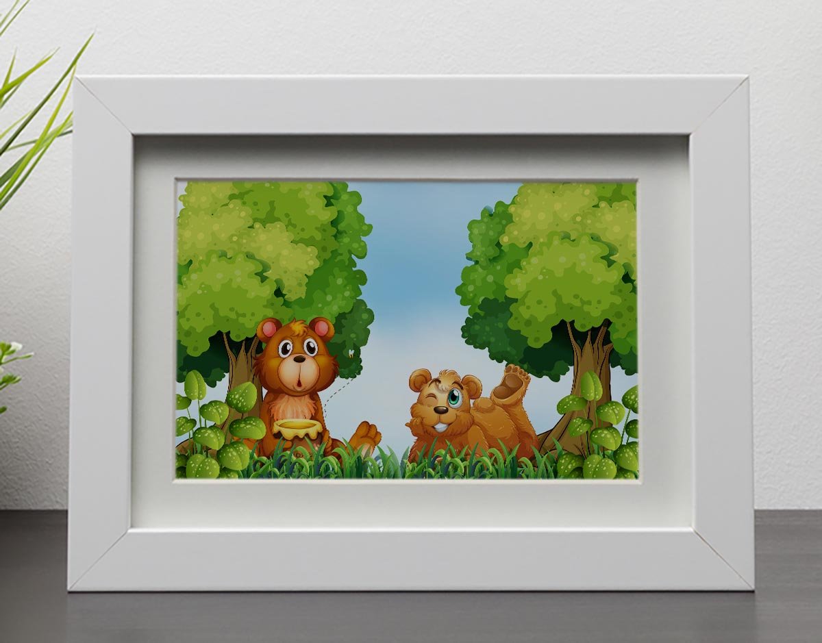 Bears and jar of honey in the forest Framed Print - Canvas Art Rocks - 3