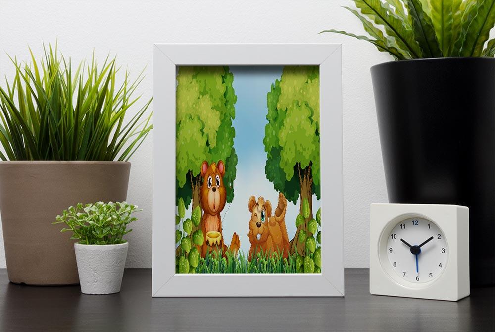 Bears and jar of honey in the forest Framed Print - Canvas Art Rocks - 4