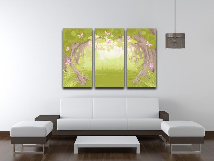 Beautiful Glade in the Magic forest 3 Split Panel Canvas Print - Canvas Art Rocks - 3