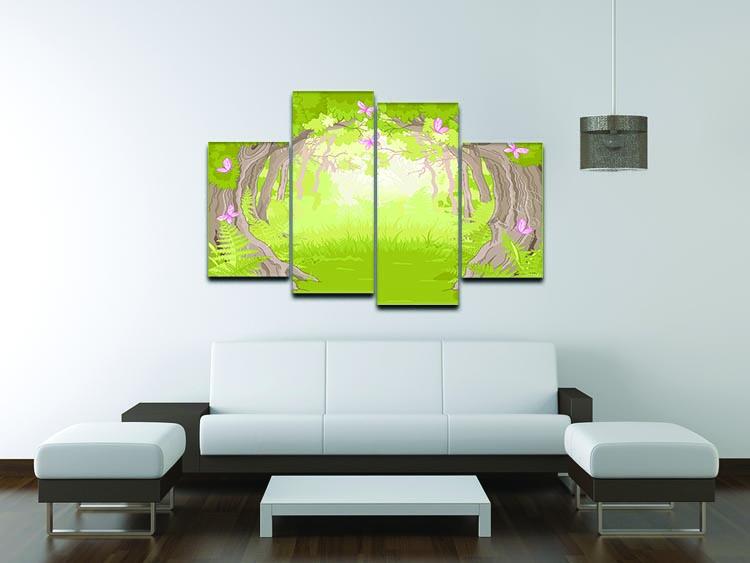 Beautiful Glade in the Magic forest 4 Split Panel Canvas - Canvas Art Rocks - 3