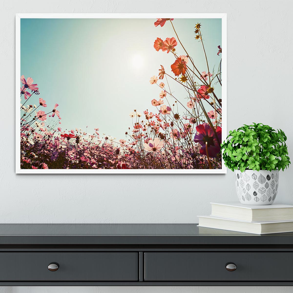 Beautiful cosmos flower field Framed Print - Canvas Art Rocks -6
