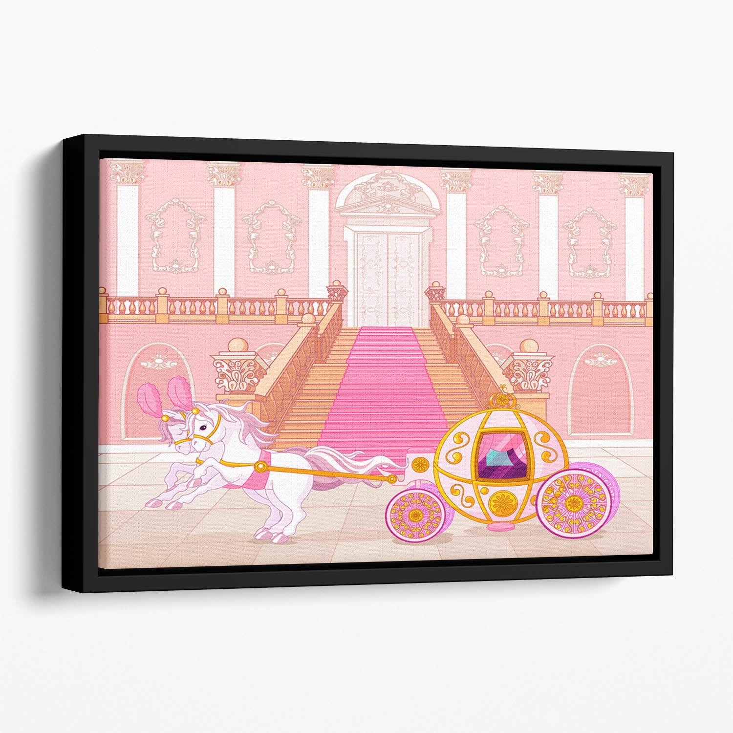 Beautiful fairytale pink carriage Floating Framed Canvas