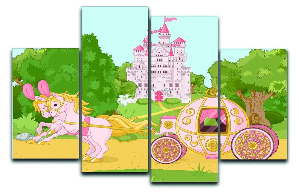 Beautiful fairytale pink carriage and castle 4 Split Panel Canvas  - Canvas Art Rocks - 1