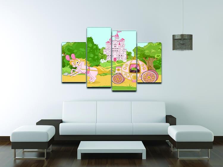 Beautiful fairytale pink carriage and castle 4 Split Panel Canvas - Canvas Art Rocks - 3