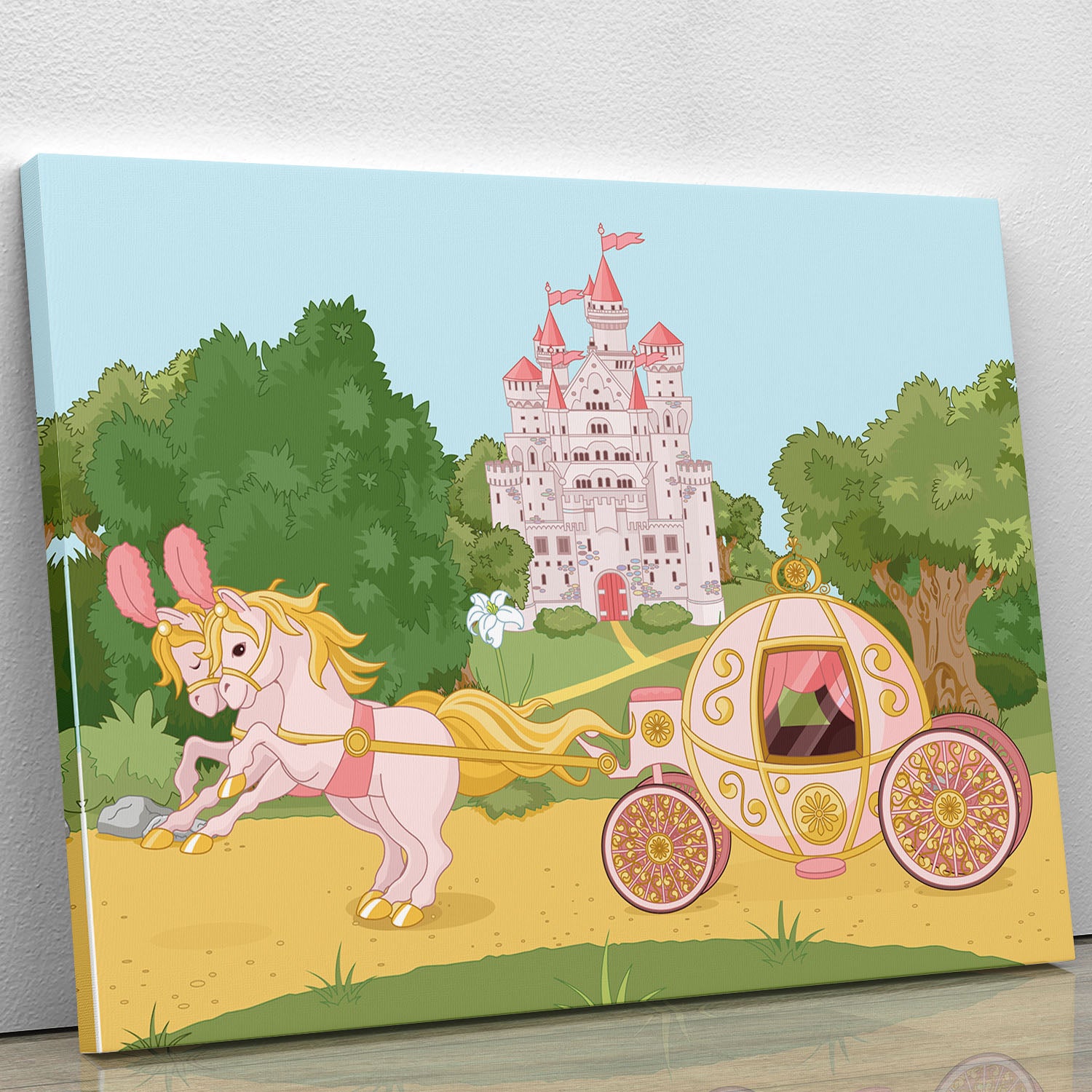 Beautiful fairytale pink carriage and castle Canvas Print or Poster - Canvas Art Rocks - 1