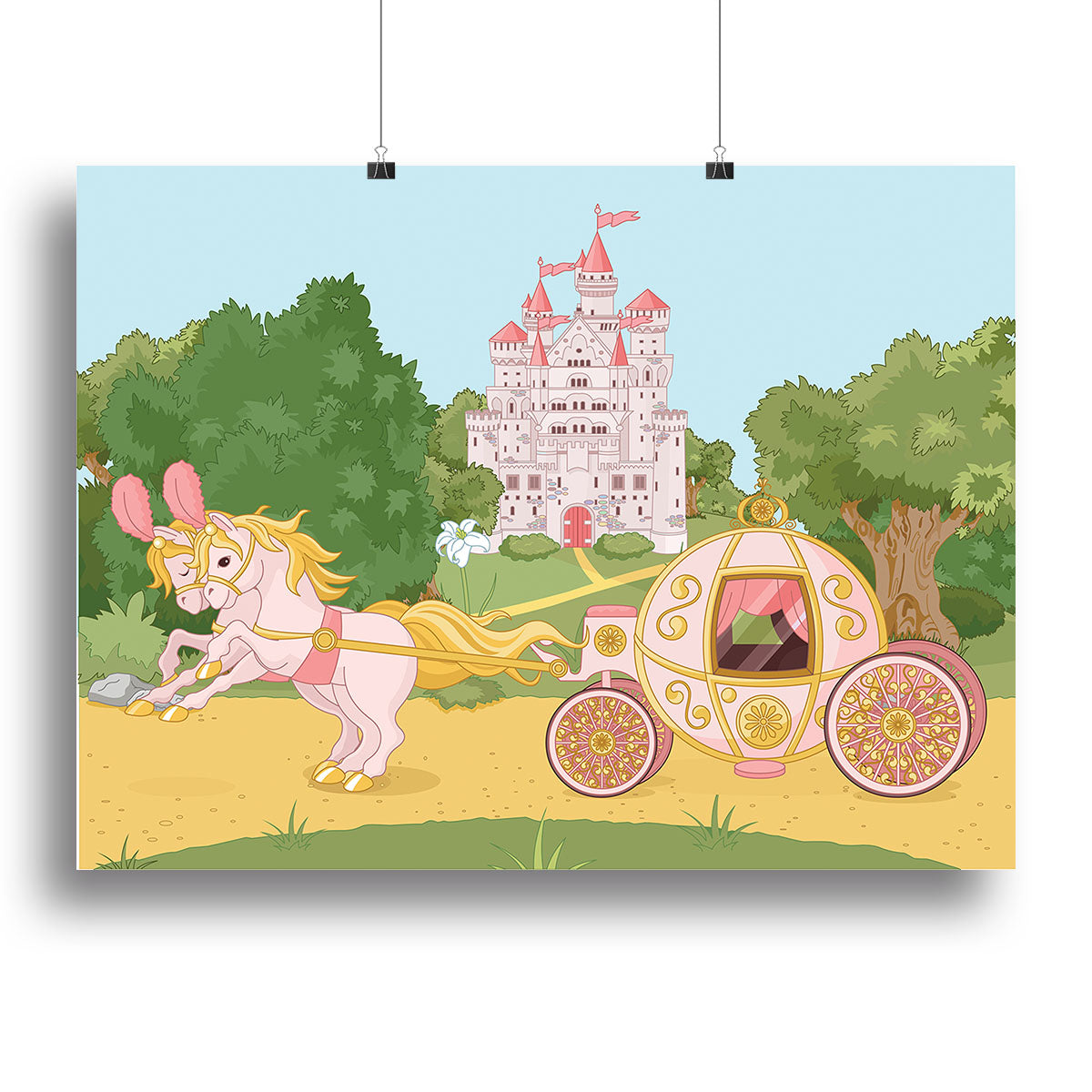 Beautiful fairytale pink carriage and castle Canvas Print or Poster - Canvas Art Rocks - 2