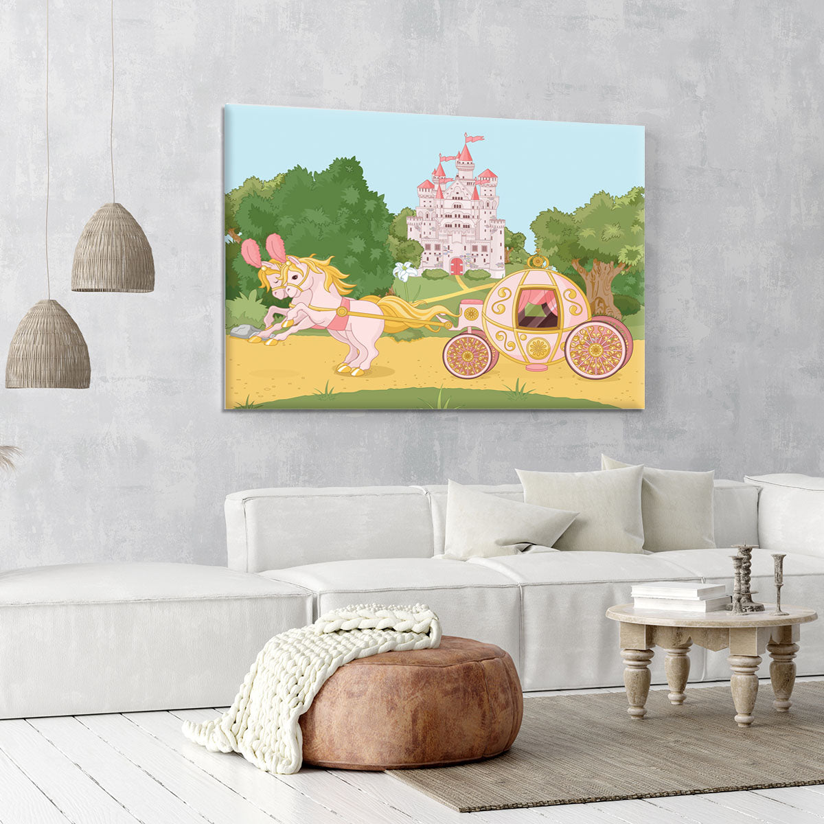 Beautiful fairytale pink carriage and castle Canvas Print or Poster - Canvas Art Rocks - 6