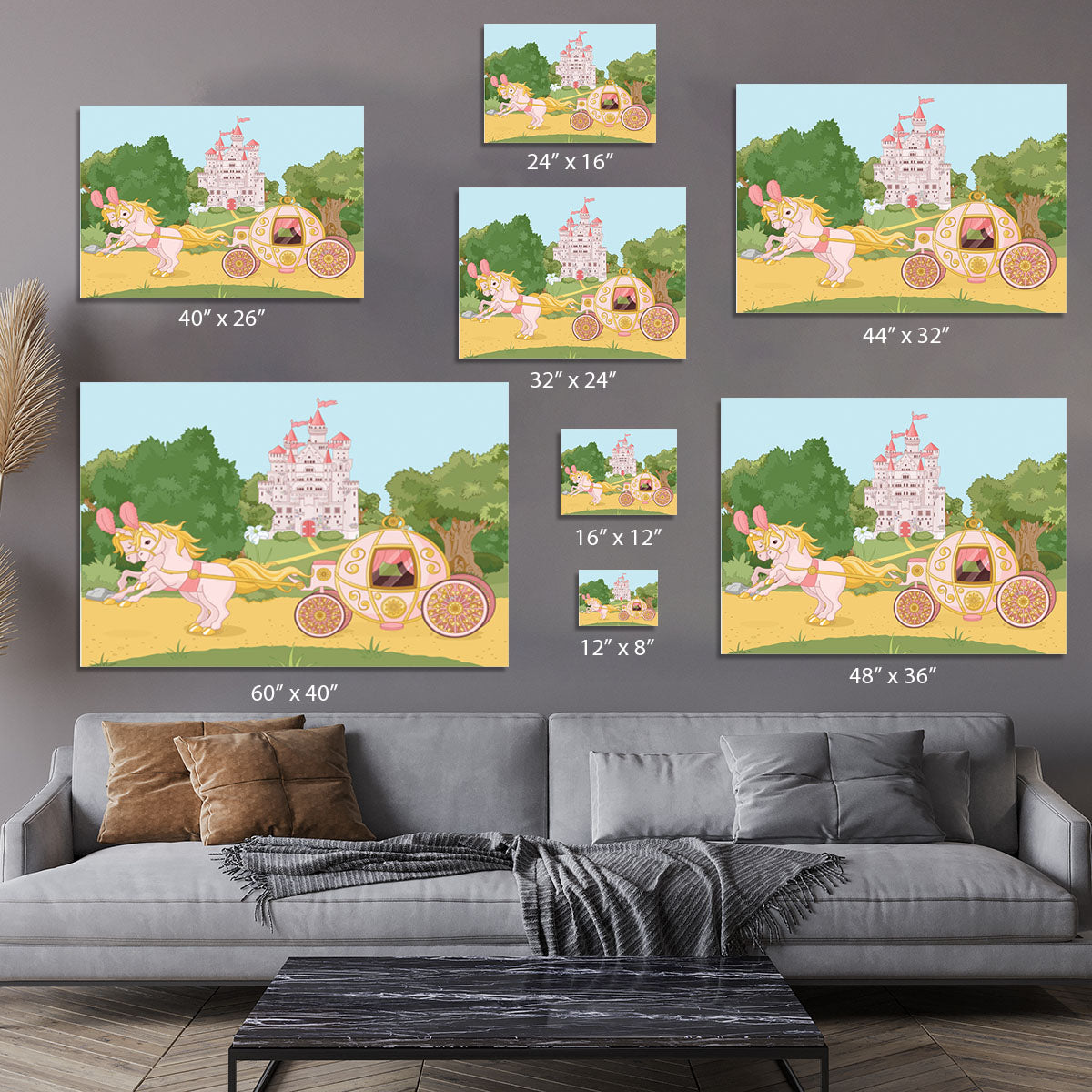 Beautiful fairytale pink carriage and castle Canvas Print or Poster - Canvas Art Rocks - 7