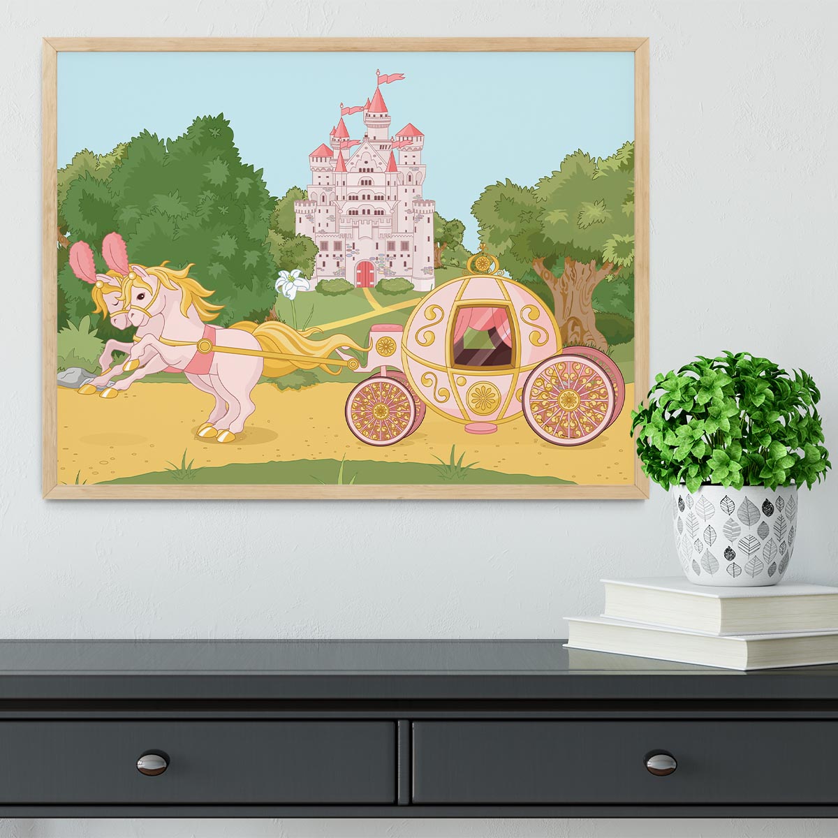 Beautiful fairytale pink carriage and castle Framed Print - Canvas Art Rocks - 4