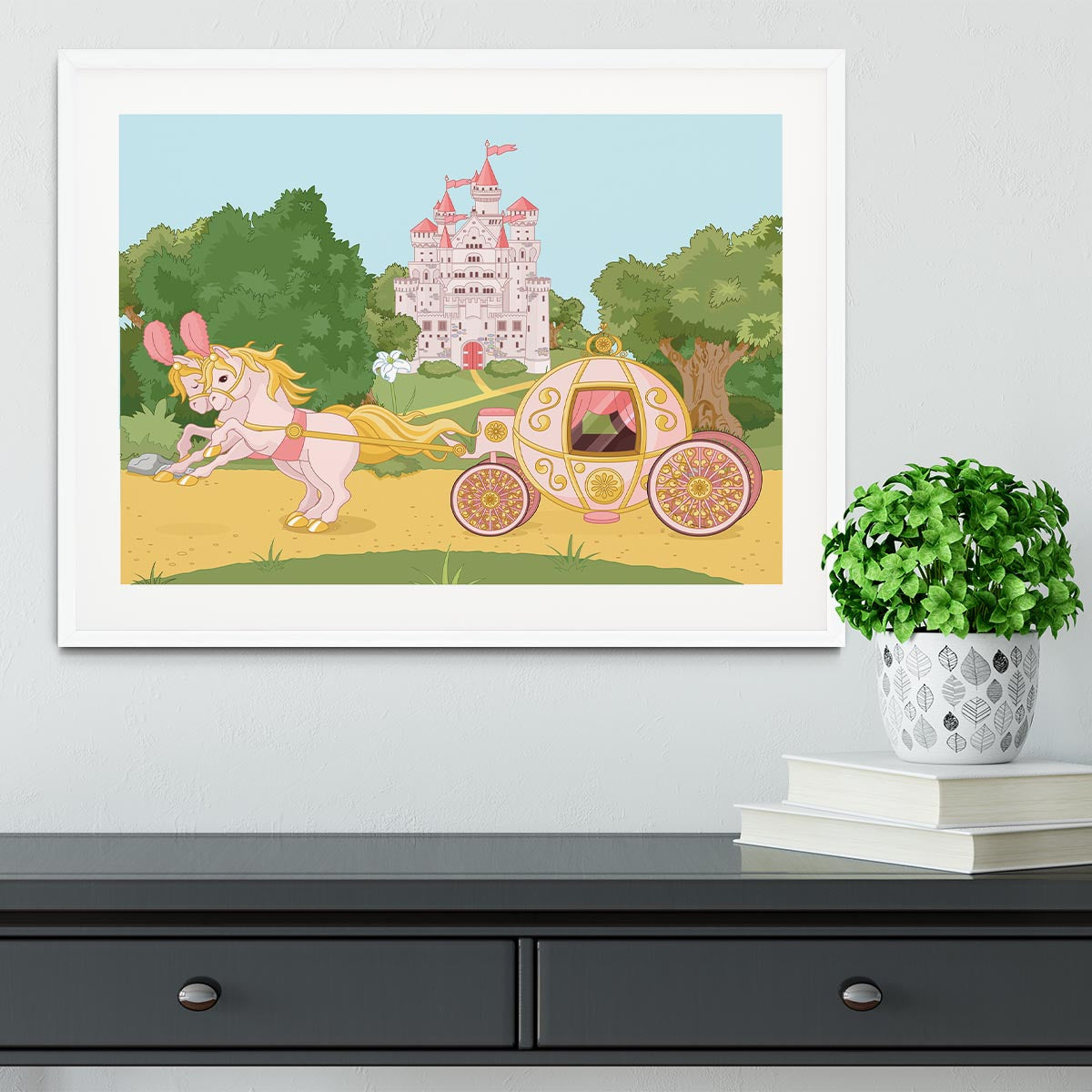 Beautiful fairytale pink carriage and castle Framed Print - Canvas Art Rocks - 5