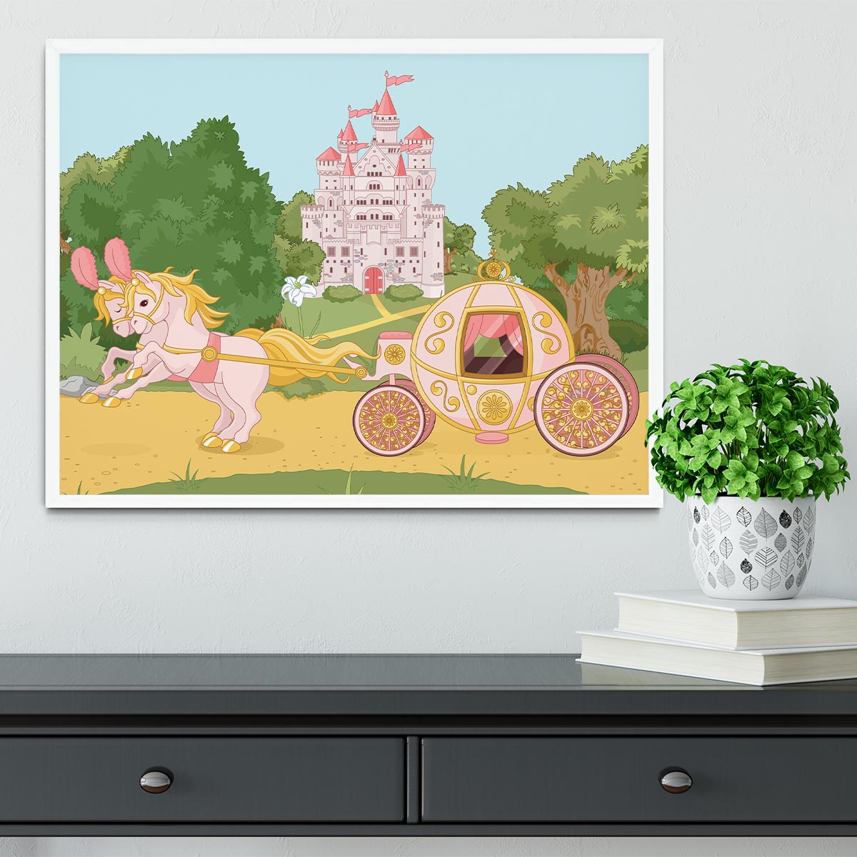 Beautiful fairytale pink carriage and castle Framed Print - Canvas Art Rocks -6