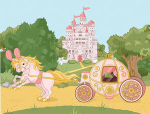 Beautiful fairytale pink carriage and castle Wall Mural Wallpaper - Canvas Art Rocks - 1