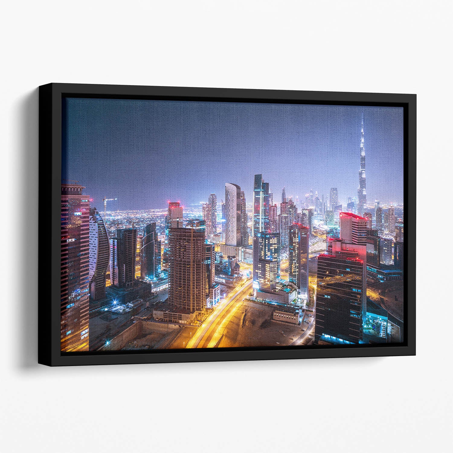 Beautiful night cityscape of Dubai Floating Framed Canvas