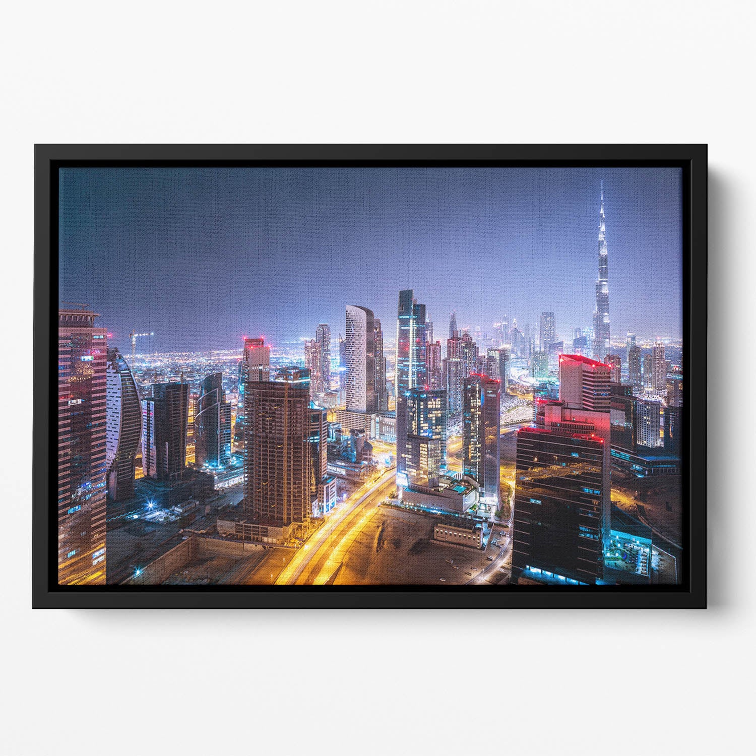 Beautiful night cityscape of Dubai Floating Framed Canvas
