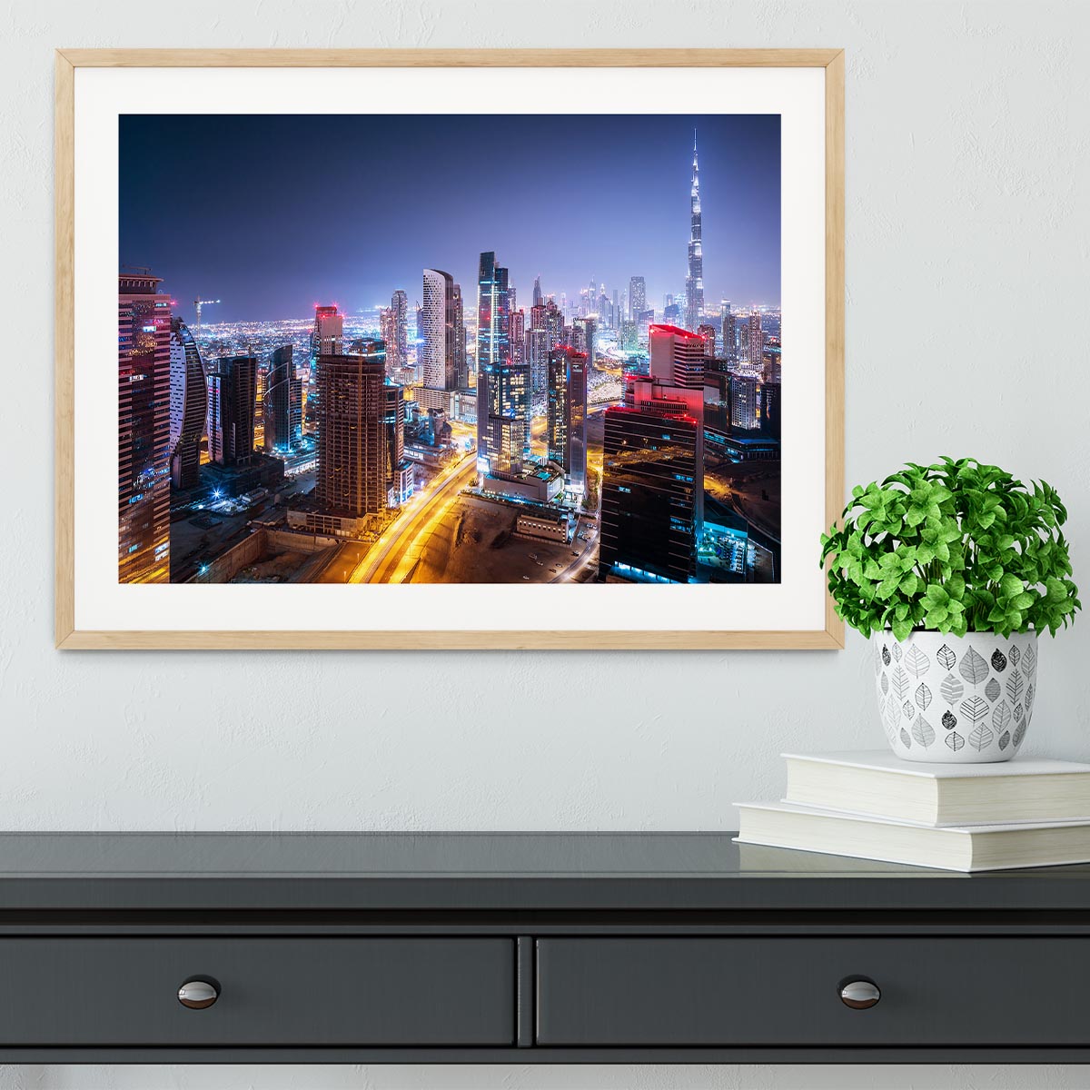 Beautiful night cityscape of Dubai Framed Print - Canvas Art Rocks - 3