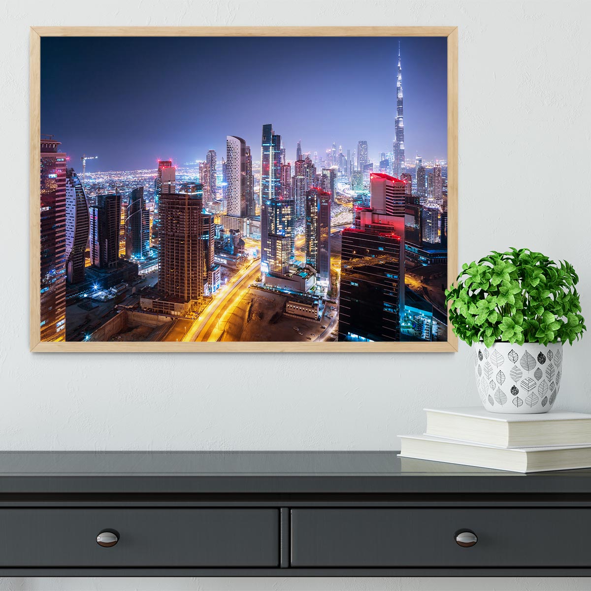 Beautiful night cityscape of Dubai Framed Print - Canvas Art Rocks - 4