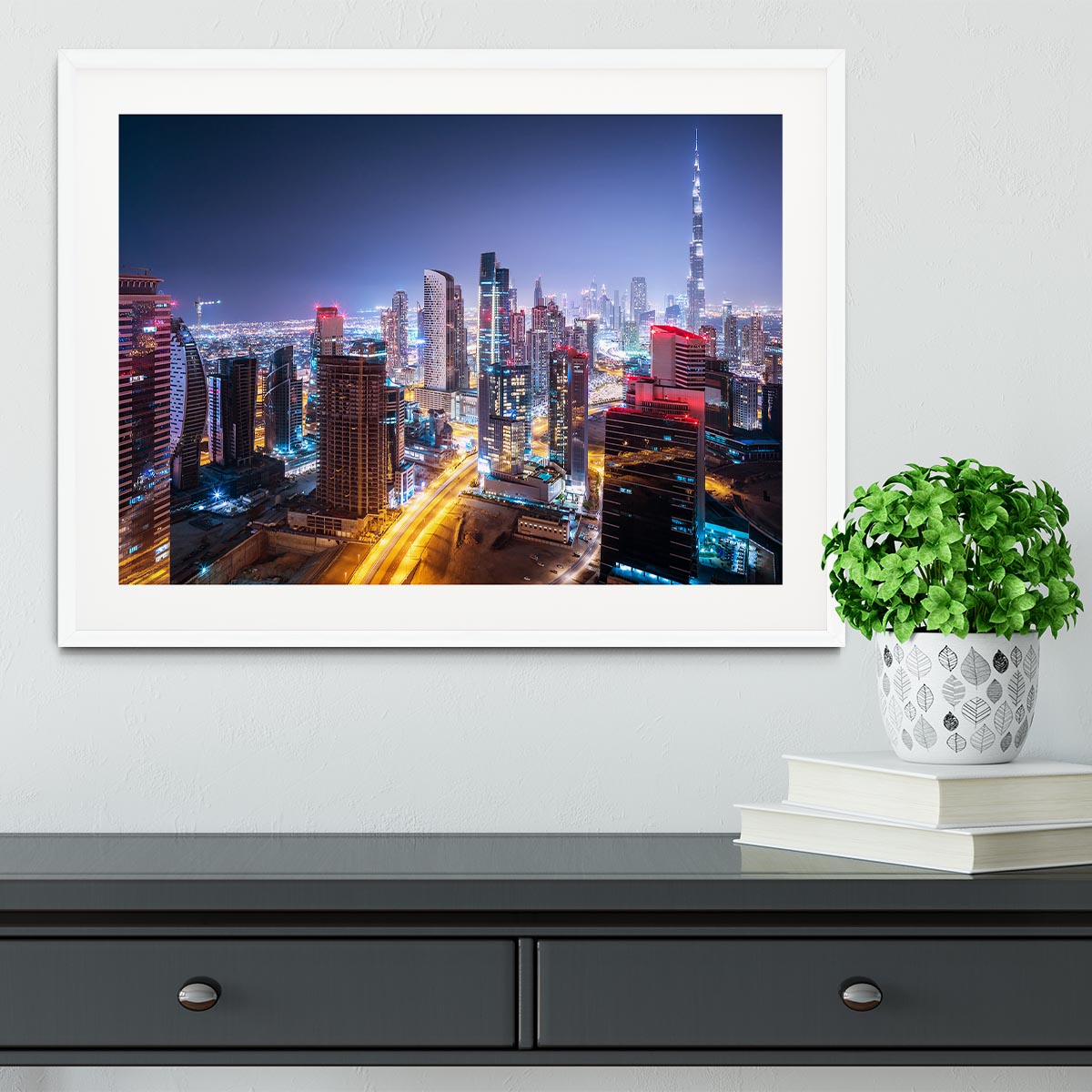 Beautiful night cityscape of Dubai Framed Print - Canvas Art Rocks - 5