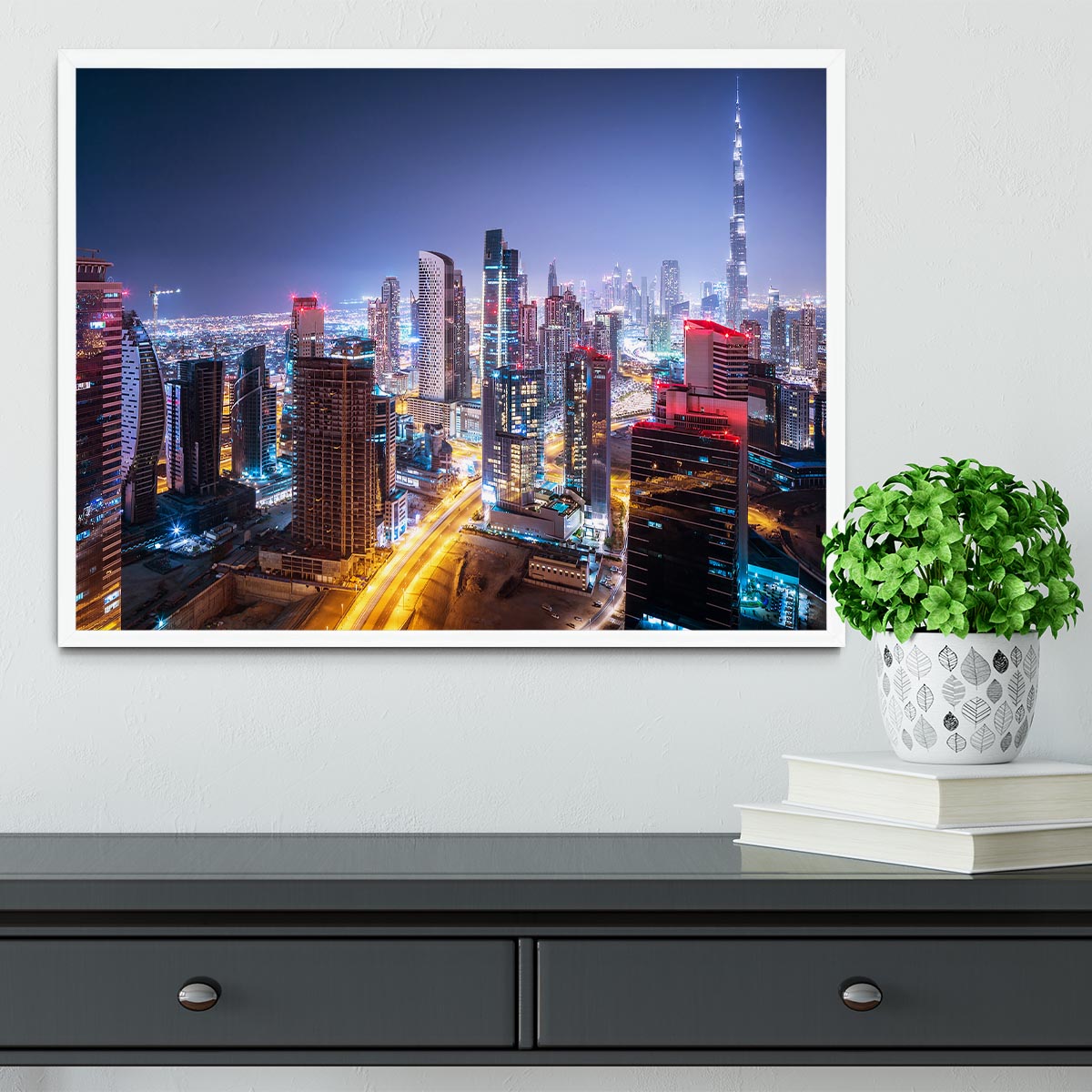 Beautiful night cityscape of Dubai Framed Print - Canvas Art Rocks -6