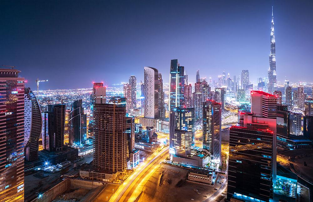 Beautiful night cityscape of Dubai Wall Mural Wallpaper - Canvas Art Rocks - 1