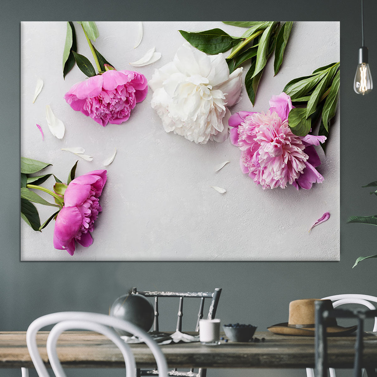 Beautiful pink and white peony flowers Canvas Print or Poster - Canvas Art Rocks - 3